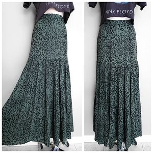 Dark Green Leopard Print Maxi Skirt